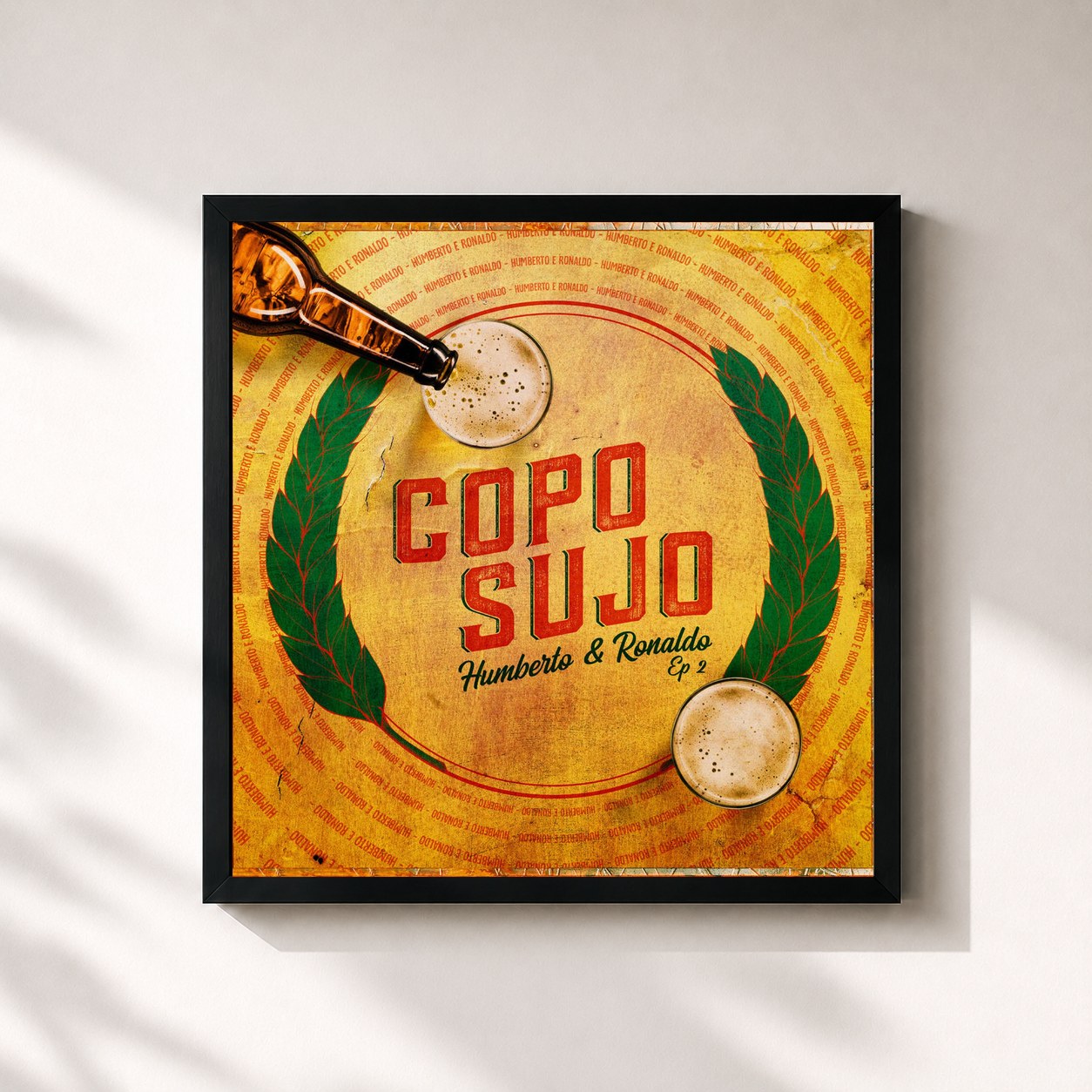 #noir Tableau carré de l'album Copo Sujo, Ep. 2 de Humberto & Ronaldo, cadre noir 32x32 cm