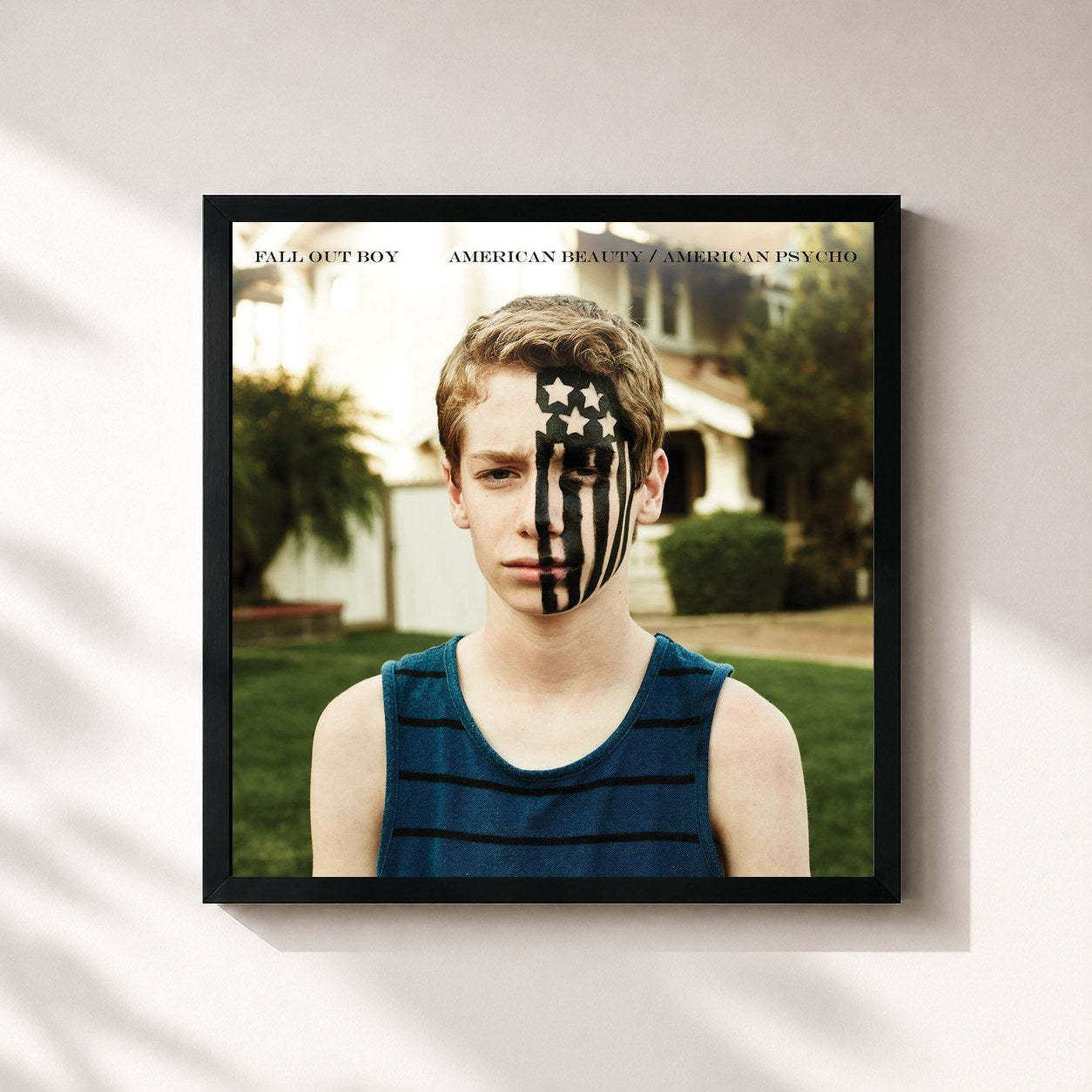 #noir Tableau carré de l'album American Beauty/American Psycho de Fall Out Boy, cadre noir 32x32 cm