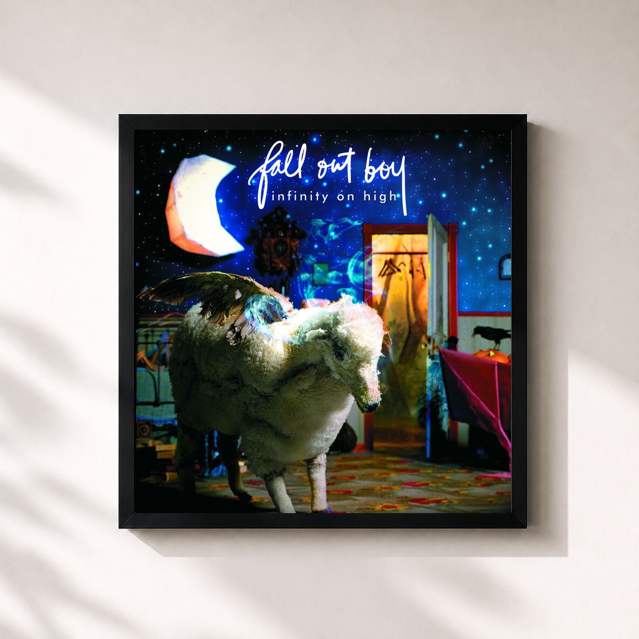 #noir Infinity On High by Fall Out Boy as a square framed art print, black 32x32 cm frame