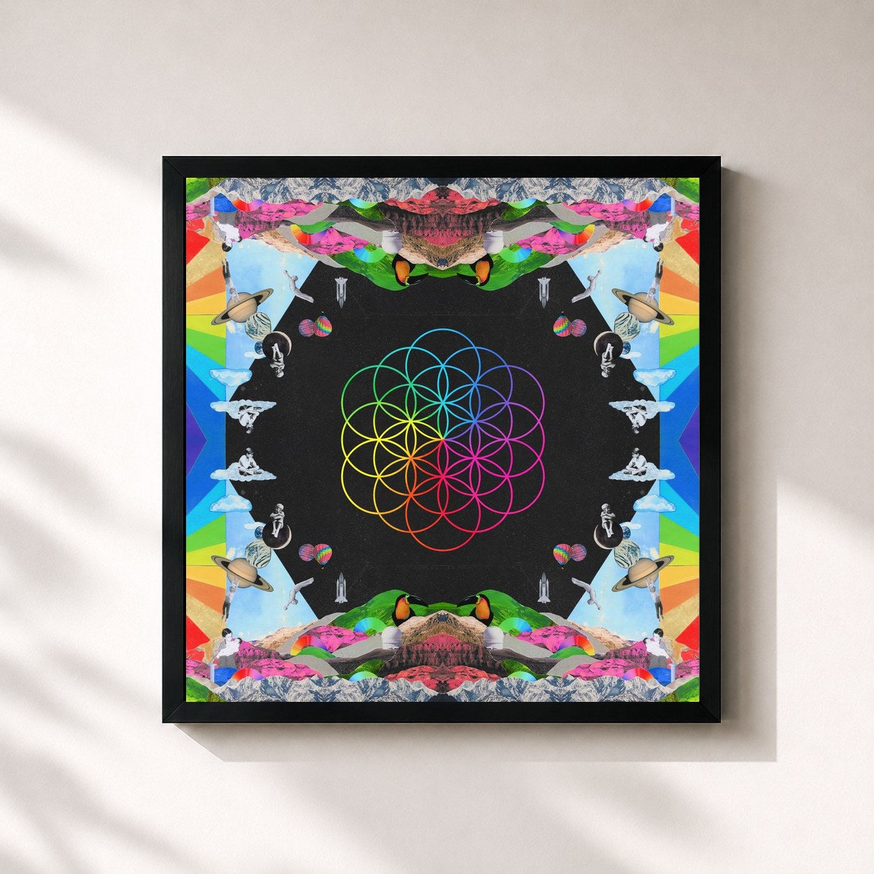 #noir Tableau carré de l'album A Head Full of Dreams de Coldplay, cadre noir 32x32 cm