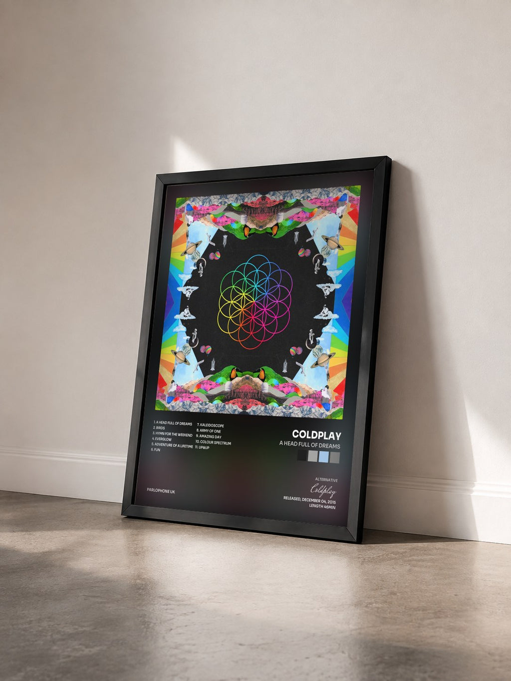 #noir Tableau de l'album A Head Full of Dreams de Coldplay vu de trois quarts, cadre noir