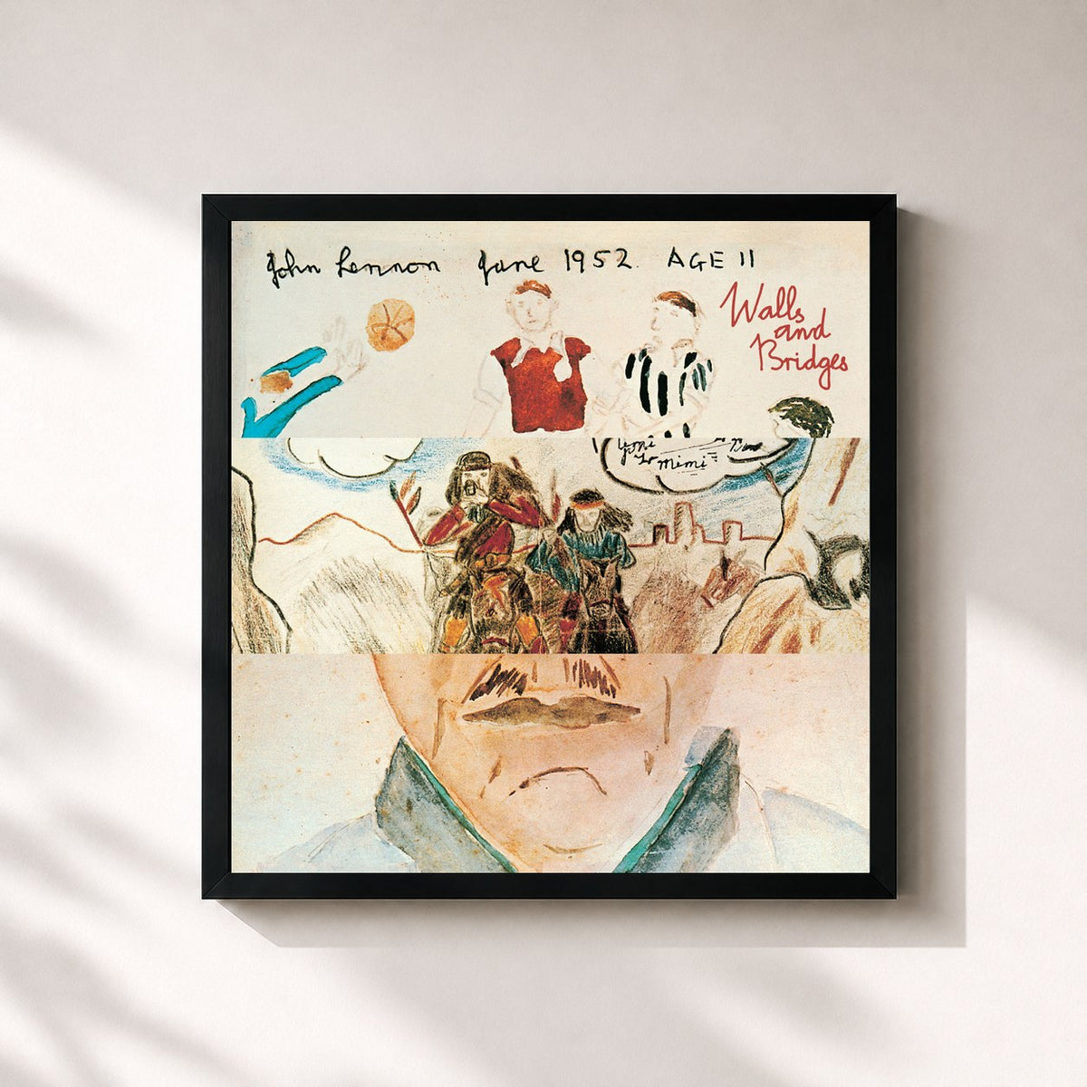 #noir Tableau carré de l'album Walls And Bridges de John Lennon, cadre noir 32x32 cm