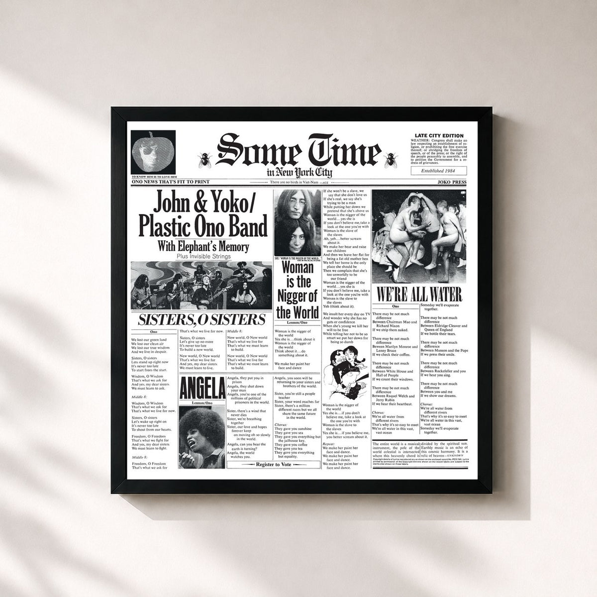 #noir Tableau carré de l'album Sometime In New York City de John Lennon, cadre noir 32x32 cm