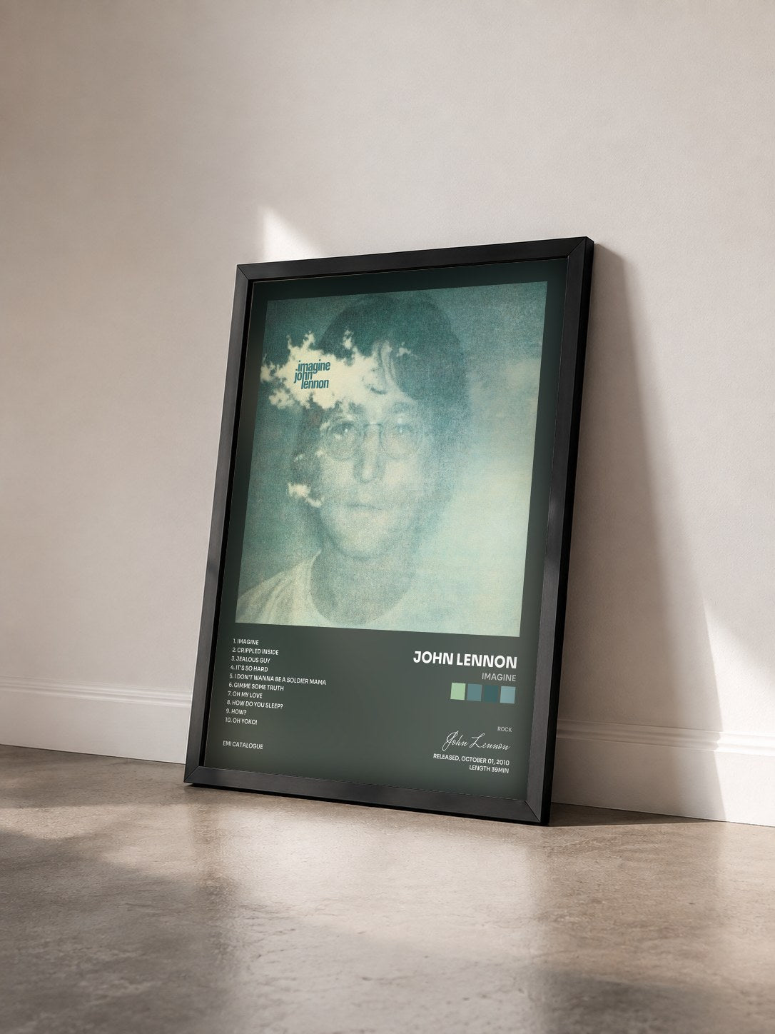 #noir Tableau de l'album Imagine de John Lennon vu de trois quarts, cadre noir