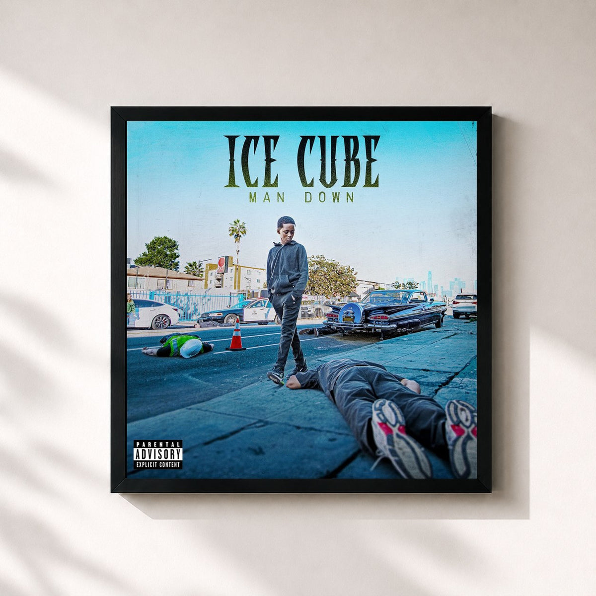 #noir Tableau carré de l'album Man Down de Ice Cube, cadre noir 32x32 cm