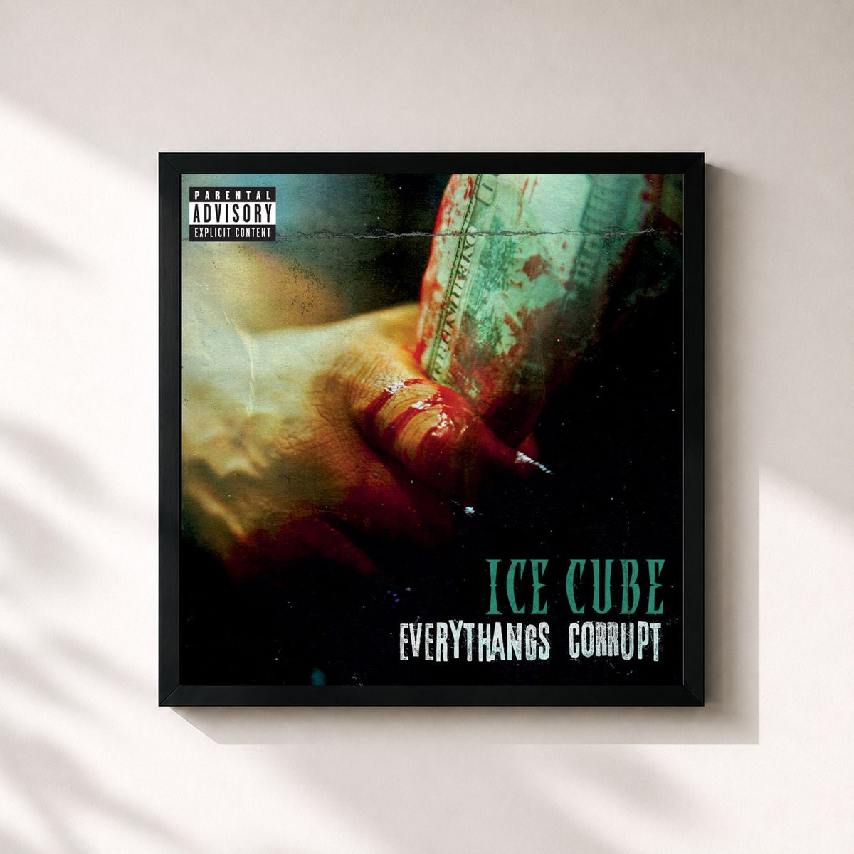 #noir Tableau carré de l'album Everythangs Corrupt de Ice Cube, cadre noir 32x32 cm