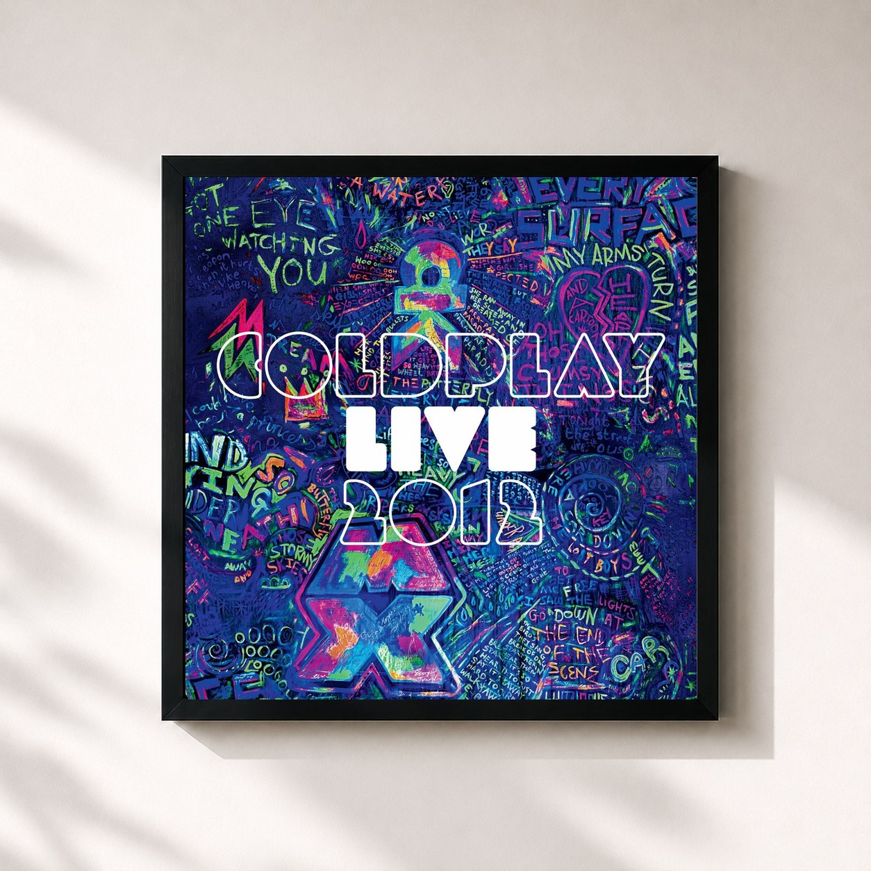#noir Live 2012 di Coldplay in stampa quadrata incorniciata, cornice nera 32x32 cm