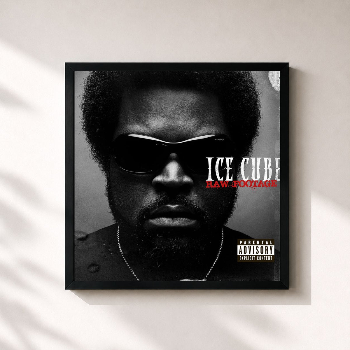 #noir Tableau carré de l'album Raw Footage de Ice Cube, cadre noir 32x32 cm
