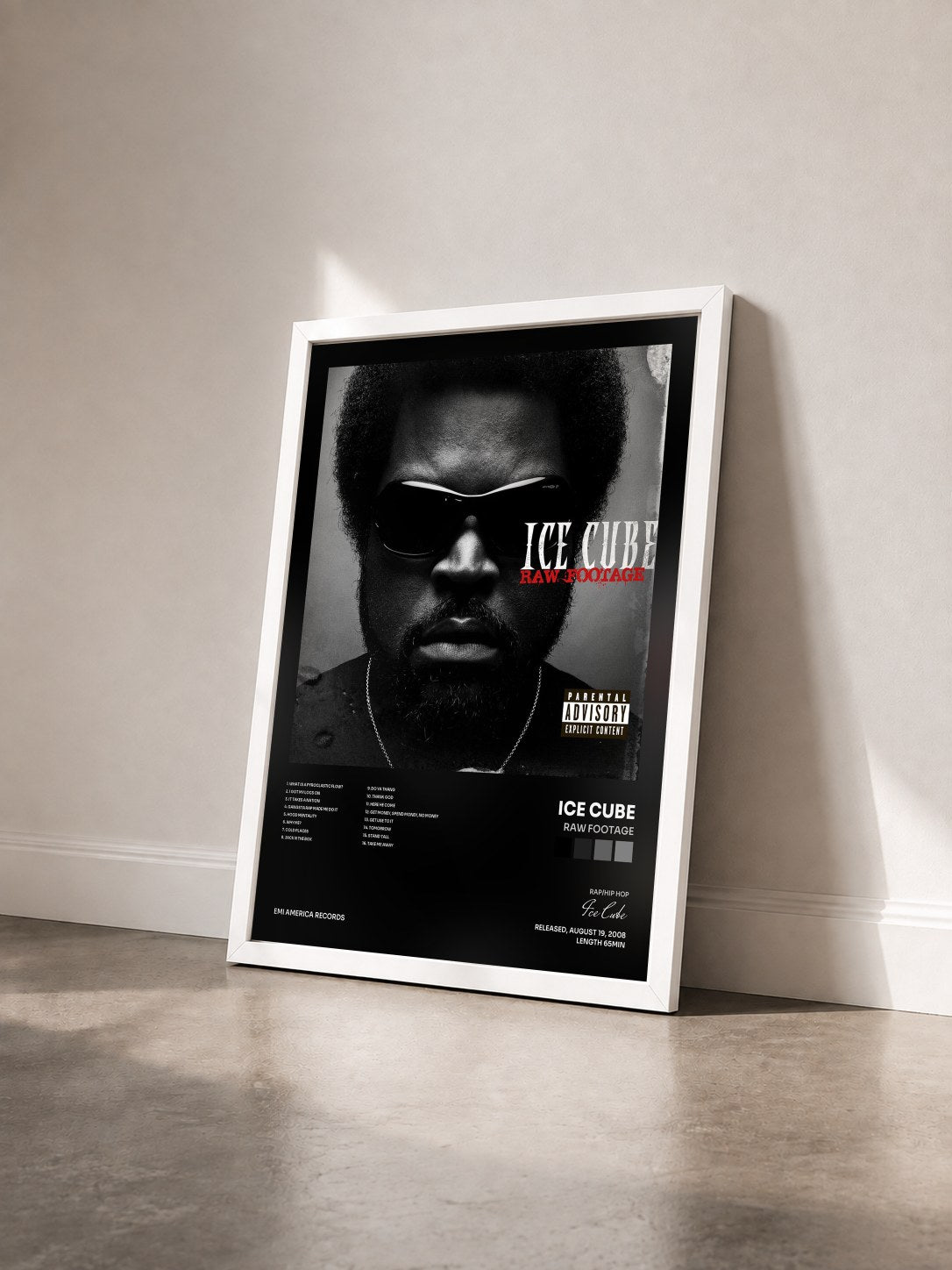 #blanc Tableau de l'album Raw Footage de Ice Cube vu de trois quarts, cadre blanc