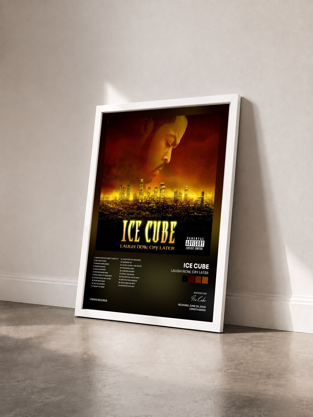 #blanc Laugh Now, Cry Later de Ice Cube en lámina enmarcada vista de tres cuartos, marco blanco