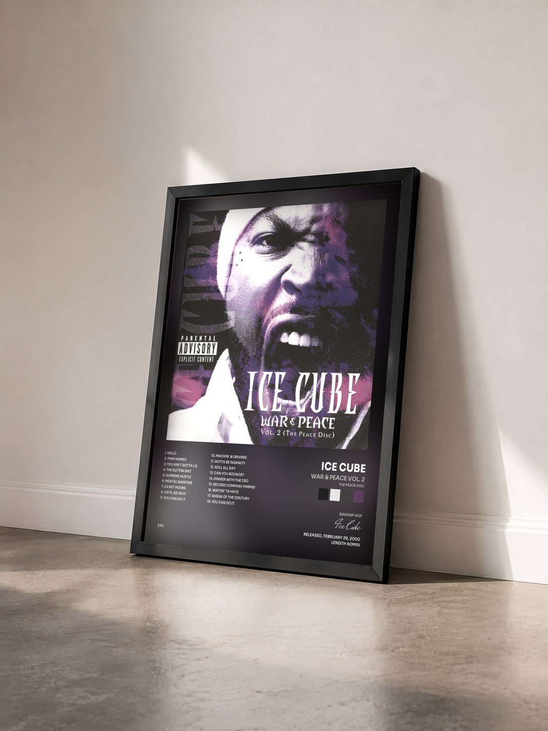 #noir Tableau de l'album War & Peace Vol. 2 (The Peace Disc) de Ice Cube vu de trois quarts, cadre noir