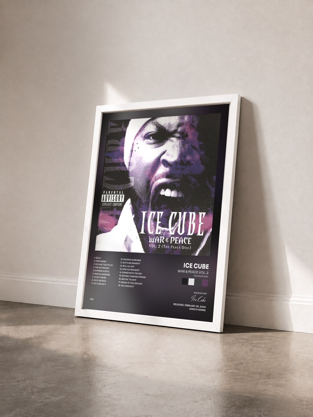 #blanc Tableau de l'album War & Peace Vol. 2 (The Peace Disc) de Ice Cube vu de trois quarts, cadre blanc