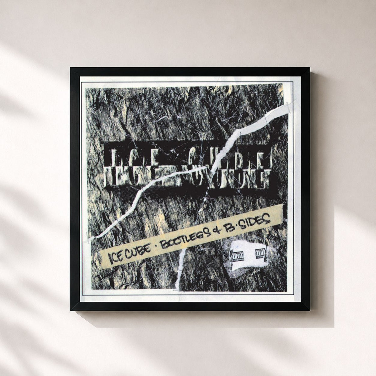 #noir Tableau carré de l'album Bootlegs And B-Sides de Ice Cube, cadre noir 32x32 cm