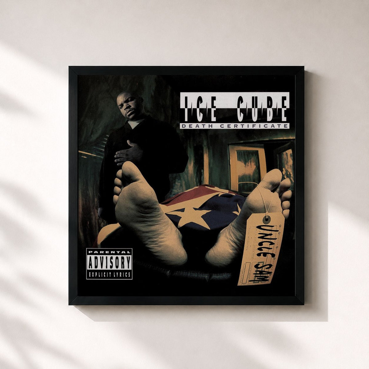 #noir Tableau carré de l'album Death Certificate de Ice Cube, cadre noir 32x32 cm