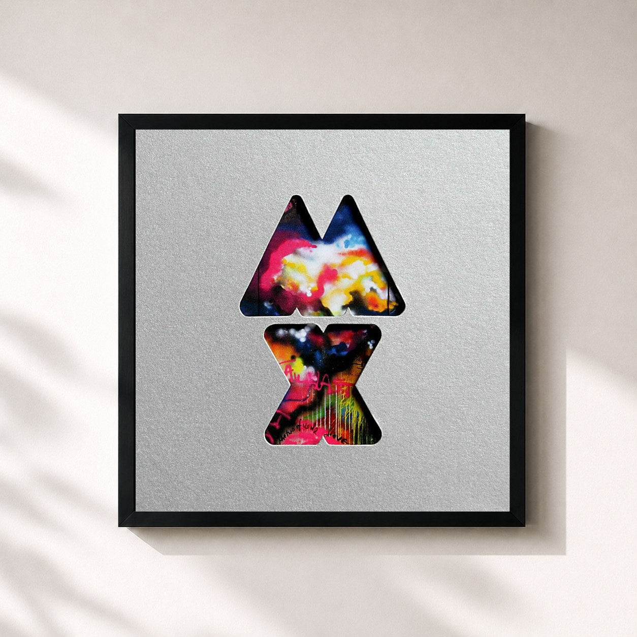 #noir Mylo Xyloto di Coldplay in stampa quadrata incorniciata, cornice nera 32x32 cm