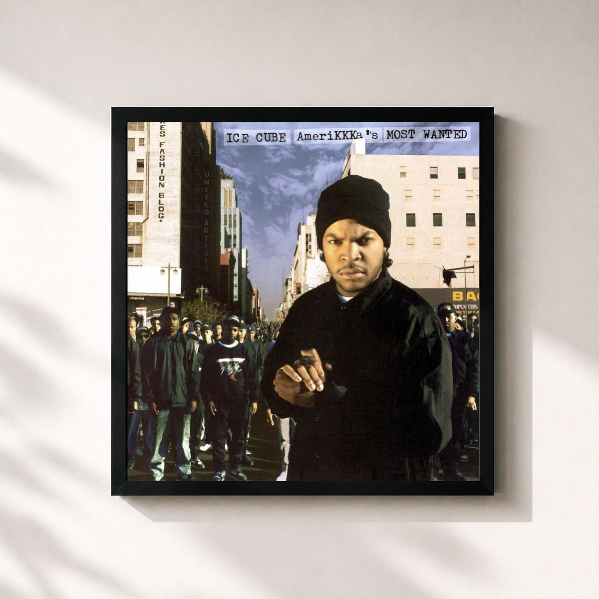 #noir Tableau carré de l'album AmeriKKKa's Most Wanted de Ice Cube, cadre noir 32x32 cm