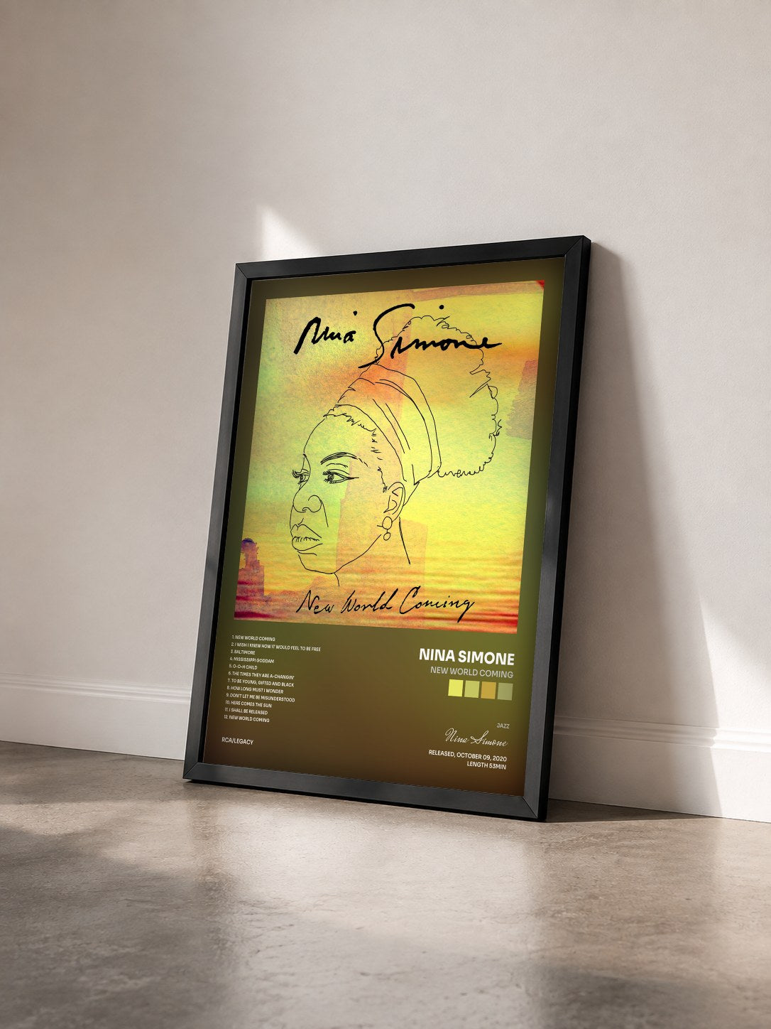 #noir Tableau de l'album New World Coming de Nina Simone vu de trois quarts, cadre noir