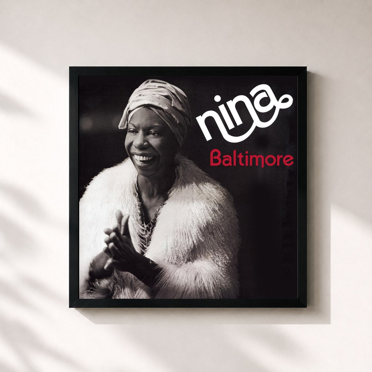 #noir Tableau carré de l'album Baltimore de Nina Simone, cadre noir 32x32 cm