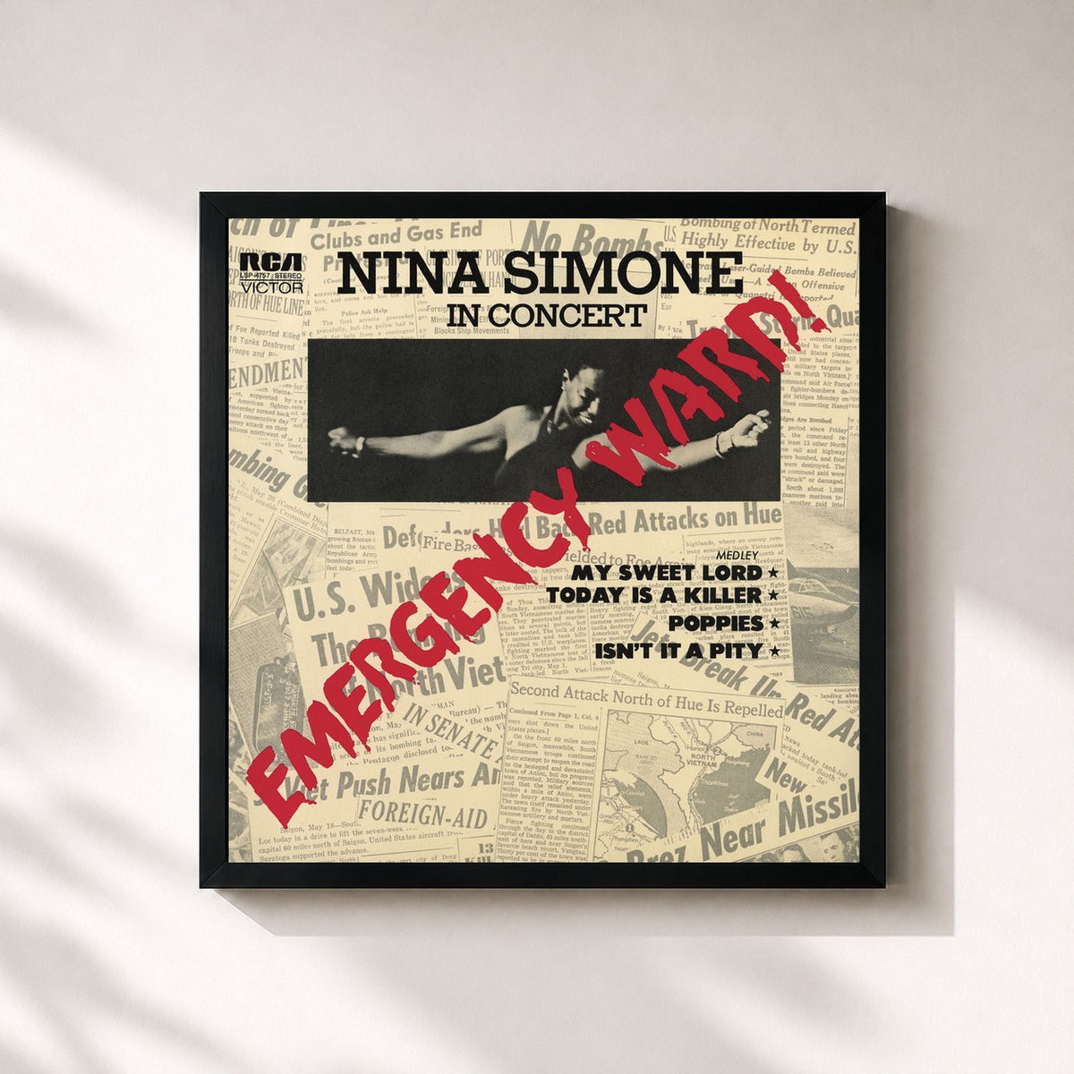 #noir Tableau carré de l'album Emergency Ward (Expanded Edition) de Nina Simone, cadre noir 32x32 cm