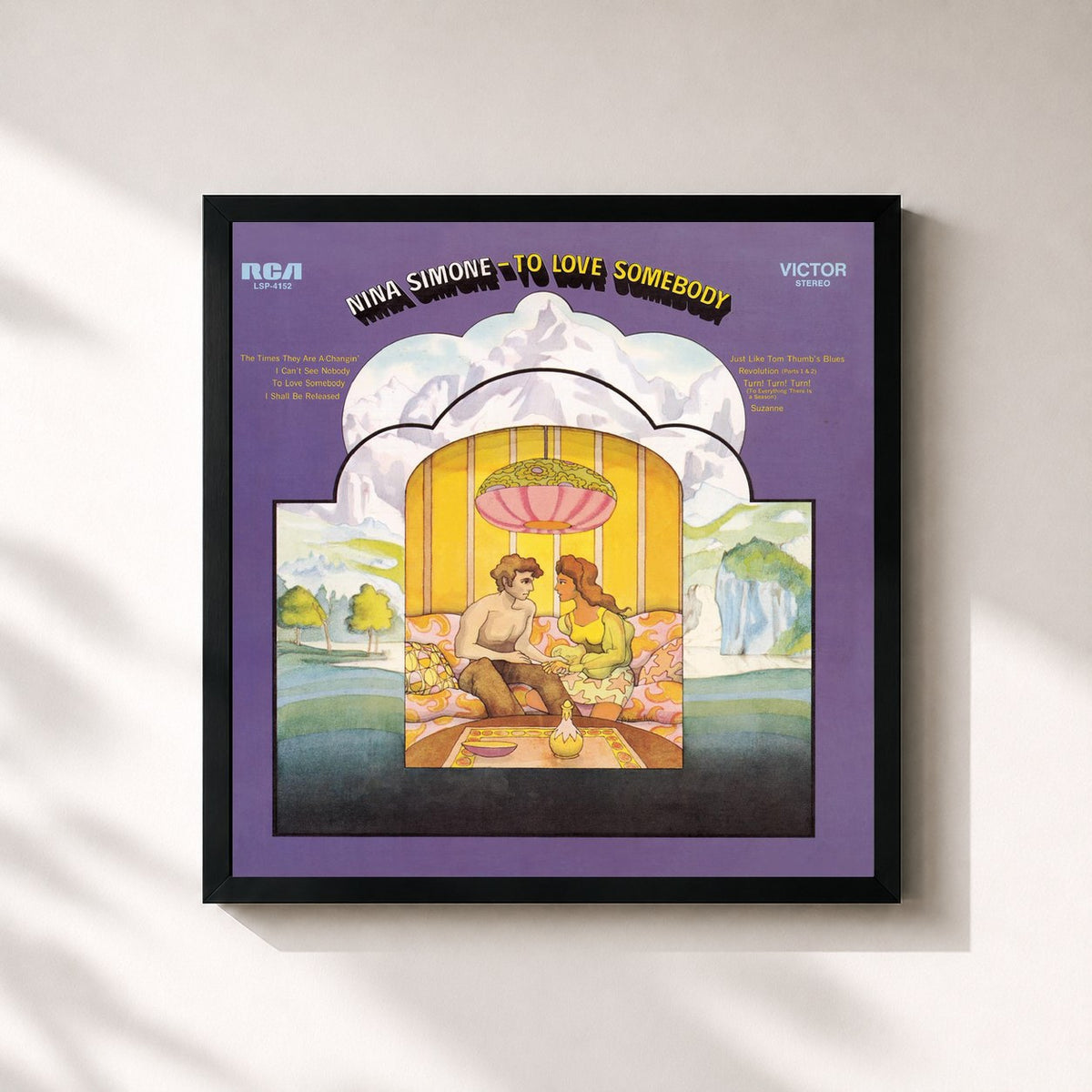 #noir Tableau carré de l'album To Love Somebody de Nina Simone, cadre noir 32x32 cm