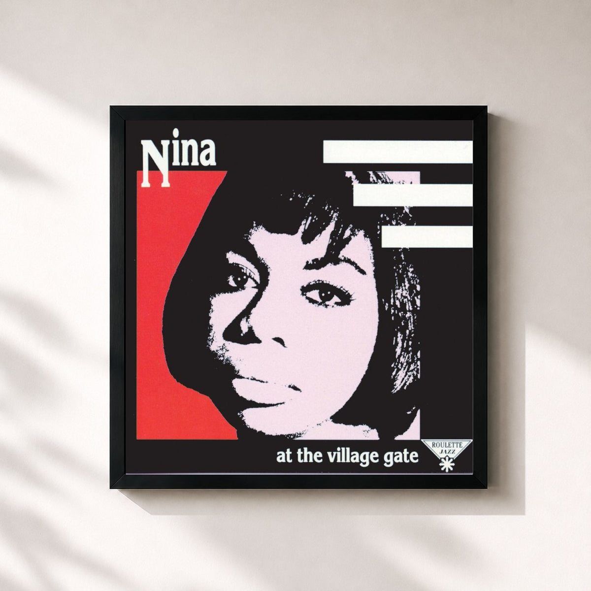 #noir Tableau carré de l'album At the Village Gate de Nina Simone, cadre noir 32x32 cm