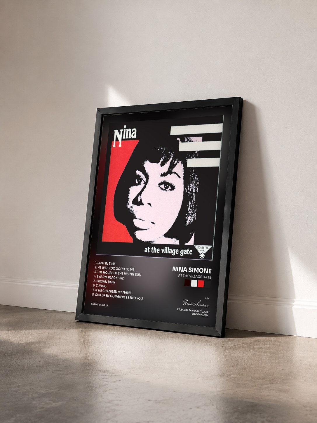 #noir Tableau de l'album At the Village Gate de Nina Simone vu de trois quarts, cadre noir