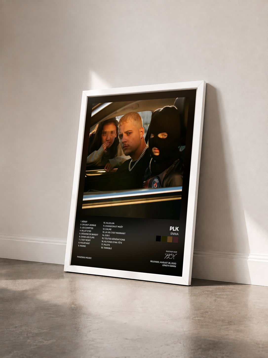 #blanc Tableau de l'album Enna de PLK vu de trois quarts, cadre blanc