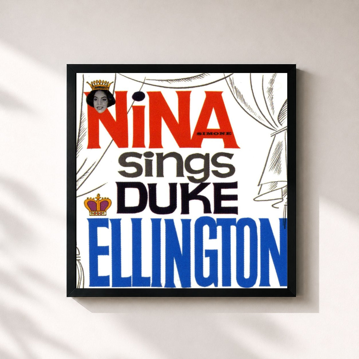 #noir Tableau carré de l'album Nina Simone Sings Ellington de Nina Simone, cadre noir 32x32 cm