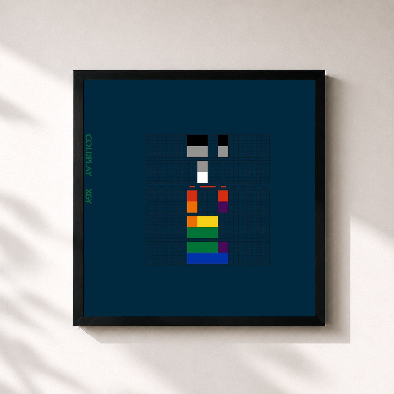 #noir X&Y di Coldplay in stampa quadrata incorniciata, cornice nera 32x32 cm