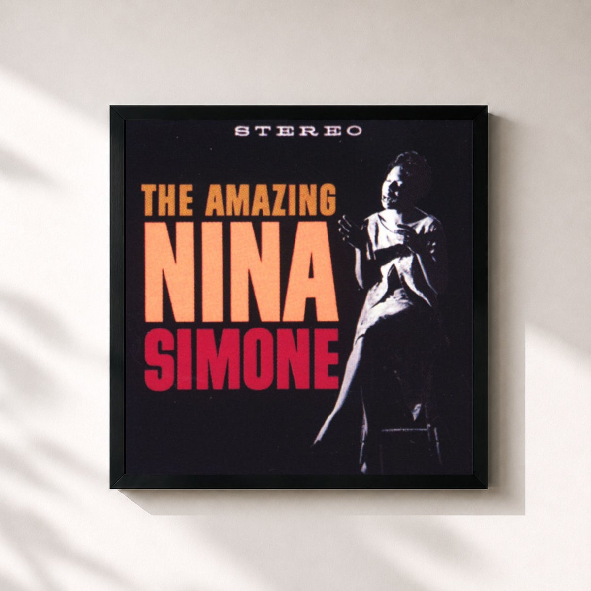 #noir Tableau carré de l'album The Amazing Nina Simone de Nina Simone, cadre noir 32x32 cm