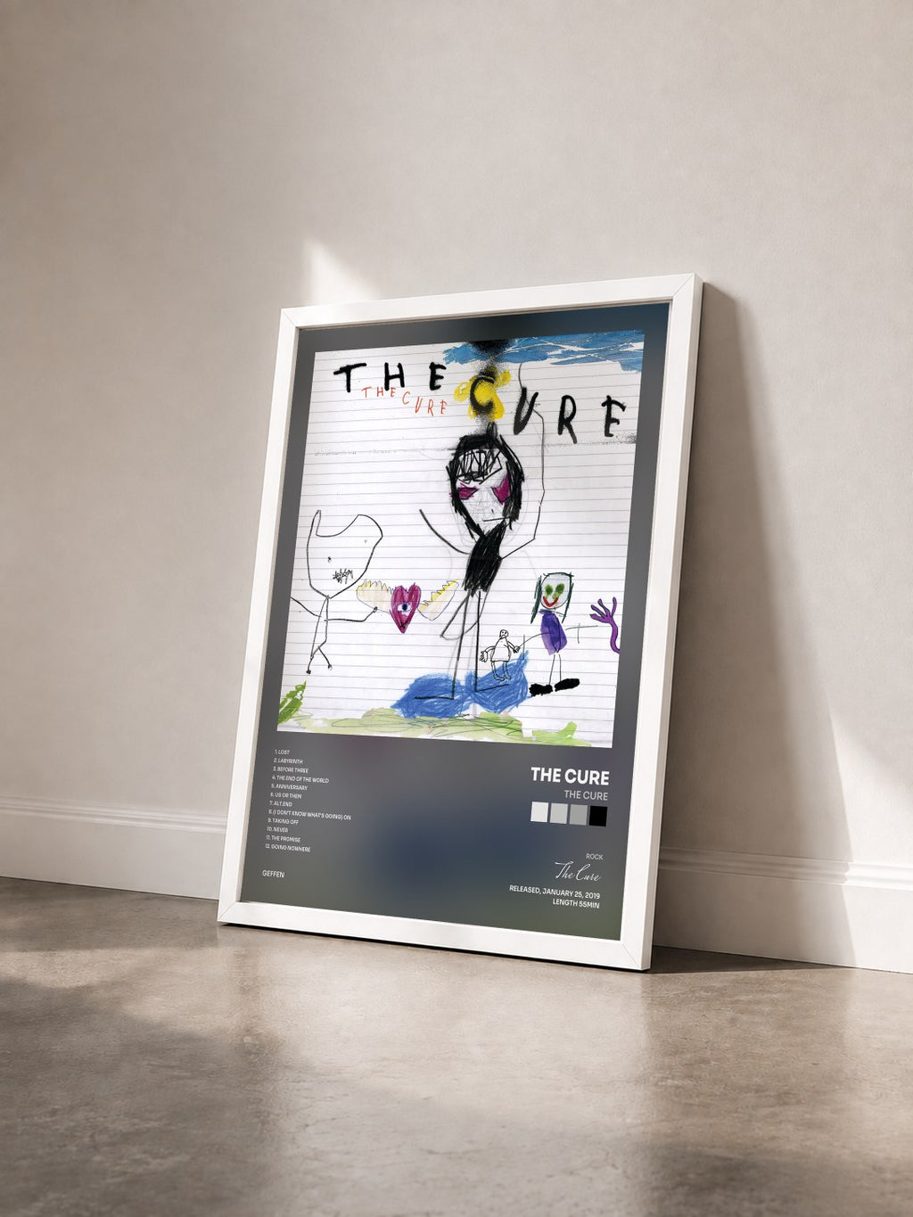 #blanc Tableau de l'album The Cure de The Cure vu de trois quarts, cadre blanc