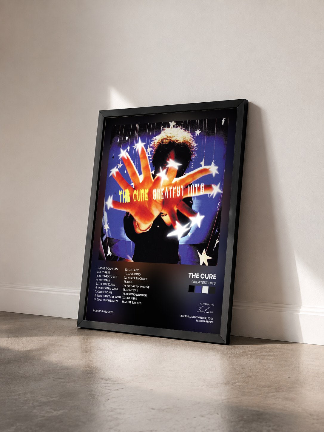 #noir Tableau de l'album Greatest Hits de The Cure vu de trois quarts, cadre noir