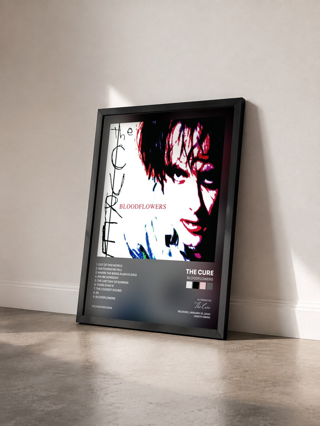 #noir Tableau de l'album Bloodflowers de The Cure vu de trois quarts, cadre noir
