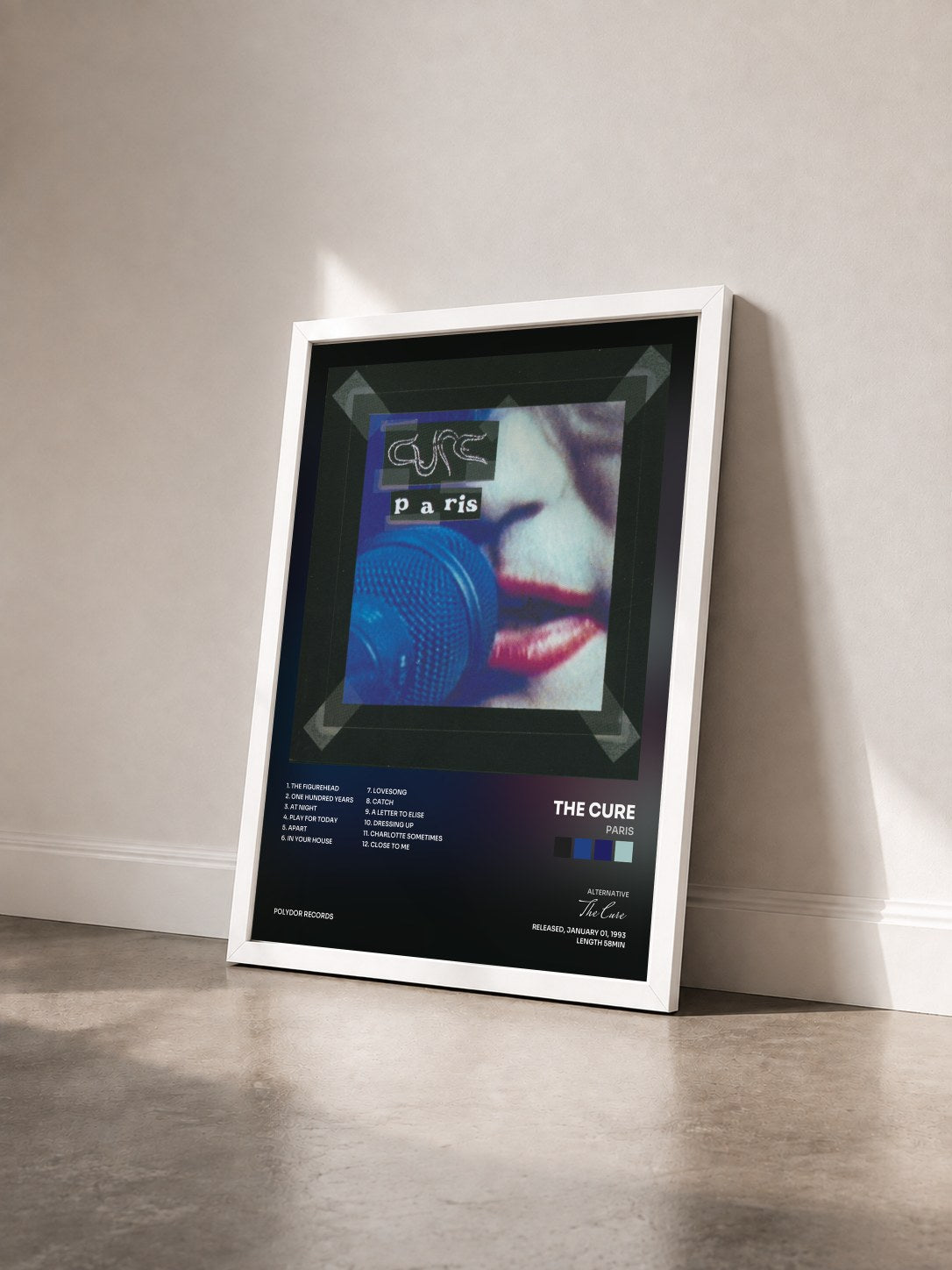 #blanc Tableau de l'album Paris de The Cure vu de trois quarts, cadre blanc
