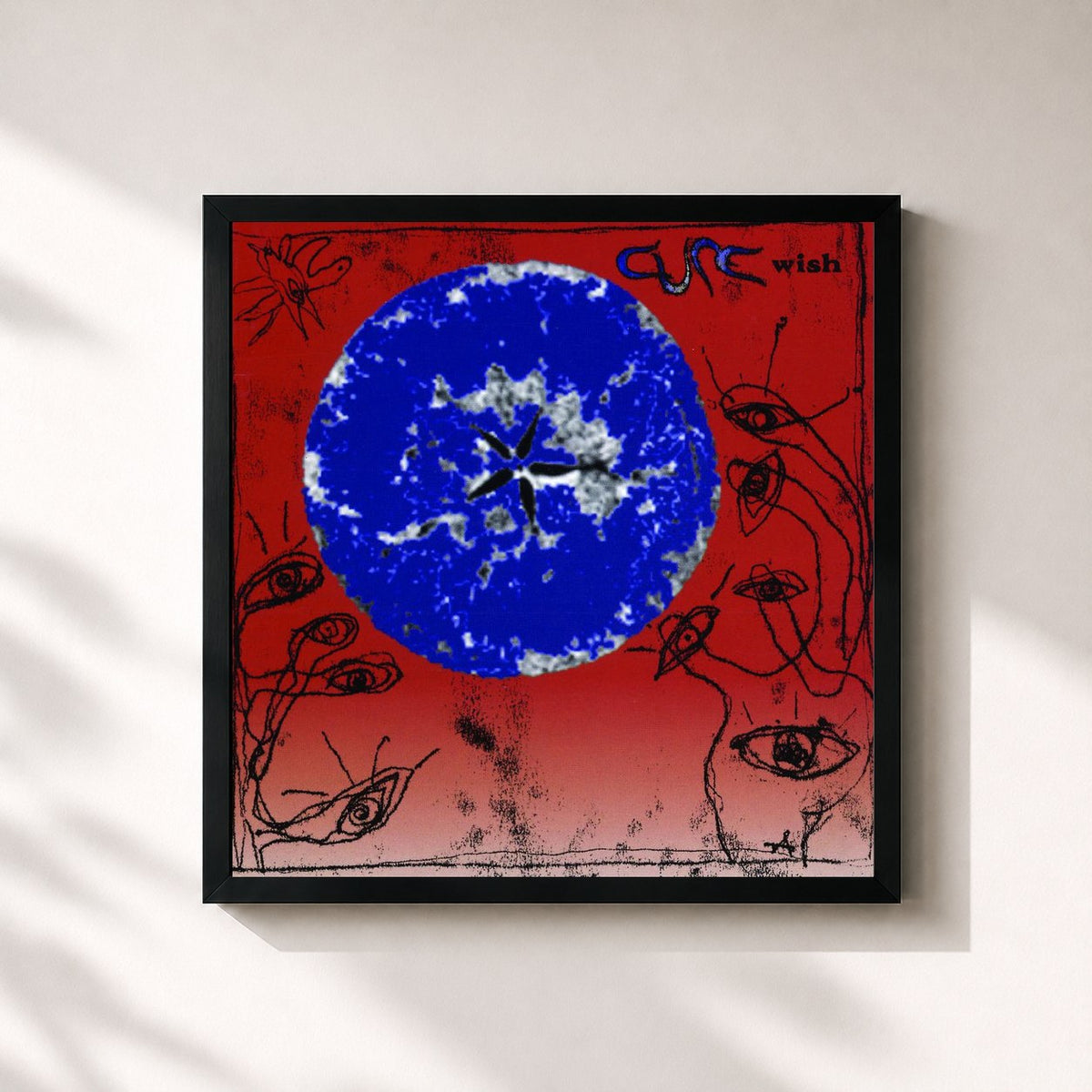 #noir Tableau carré de l'album Wish de The Cure, cadre noir 32x32 cm