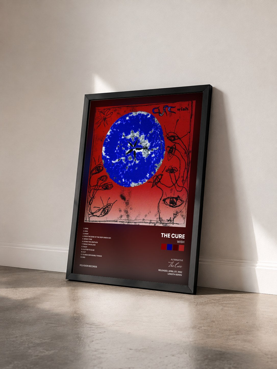#noir Tableau de l'album Wish de The Cure vu de trois quarts, cadre noir