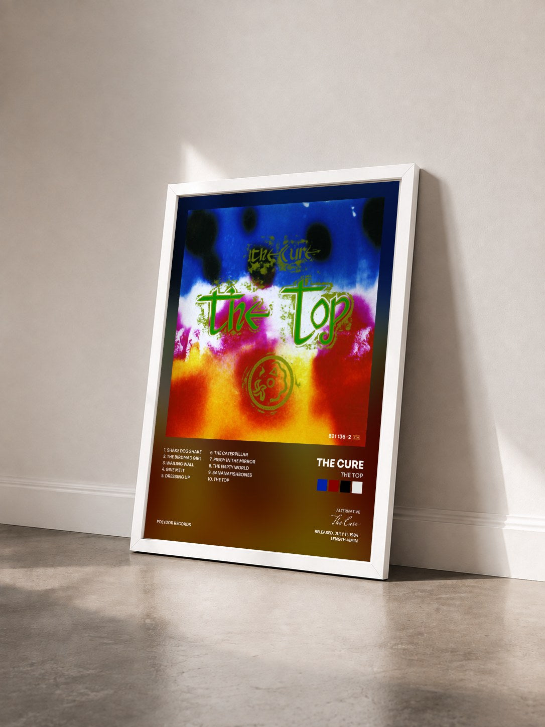 #blanc Tableau de l'album The Top de The Cure vu de trois quarts, cadre blanc