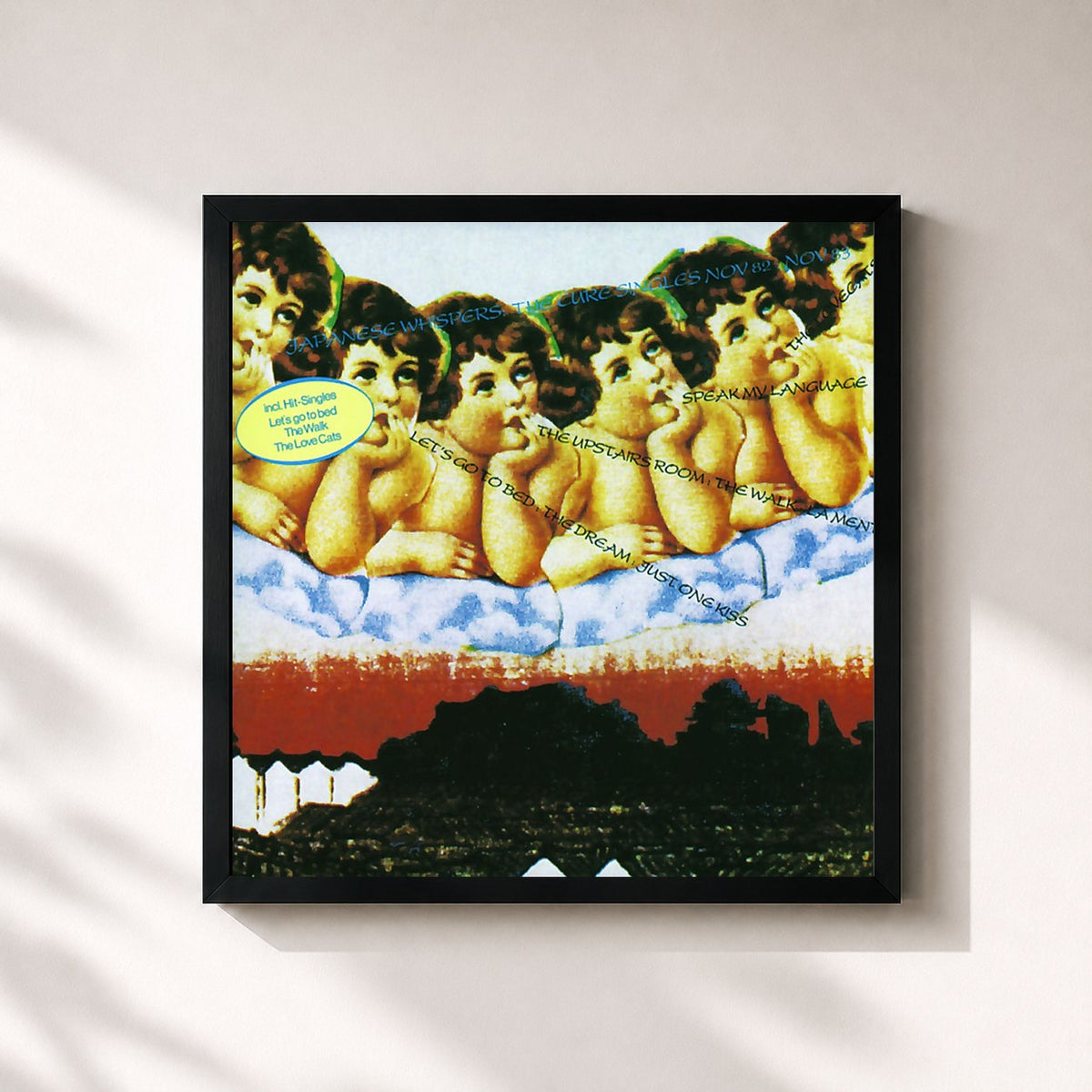#noir Tableau carré de l'album Japanese Whispers de The Cure, cadre noir 32x32 cm