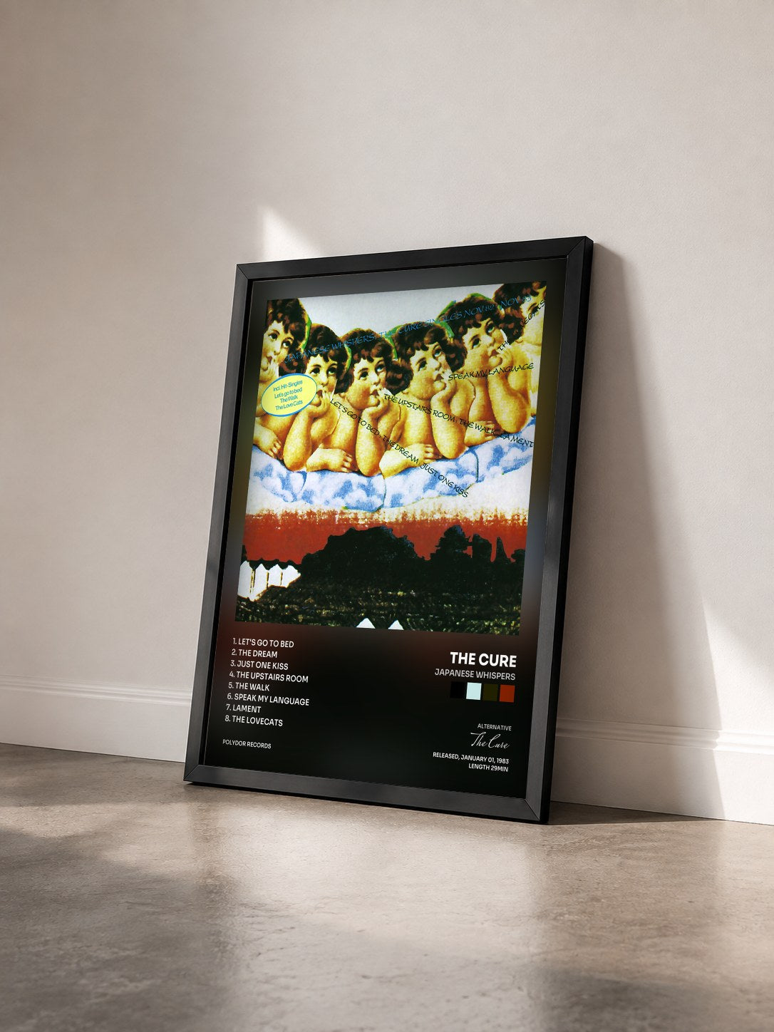 #noir Tableau de l'album Japanese Whispers de The Cure vu de trois quarts, cadre noir