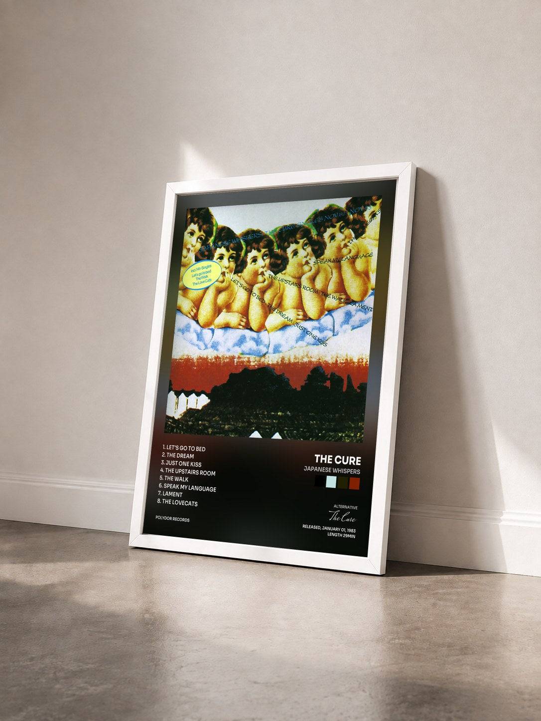 #blanc Tableau de l'album Japanese Whispers de The Cure vu de trois quarts, cadre blanc
