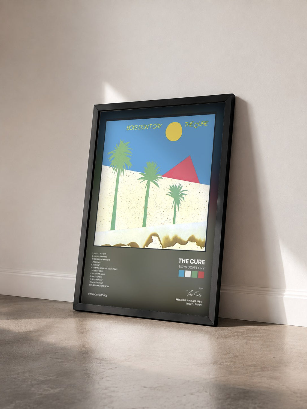 #noir Tableau de l'album Boys Don't Cry de The Cure vu de trois quarts, cadre noir