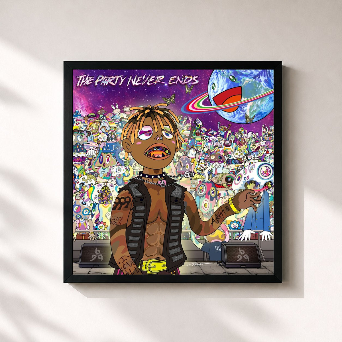 #noir Tableau carré de l'album The Party Never Ends 2.0 de Juice Wrld, cadre noir 32x32 cm