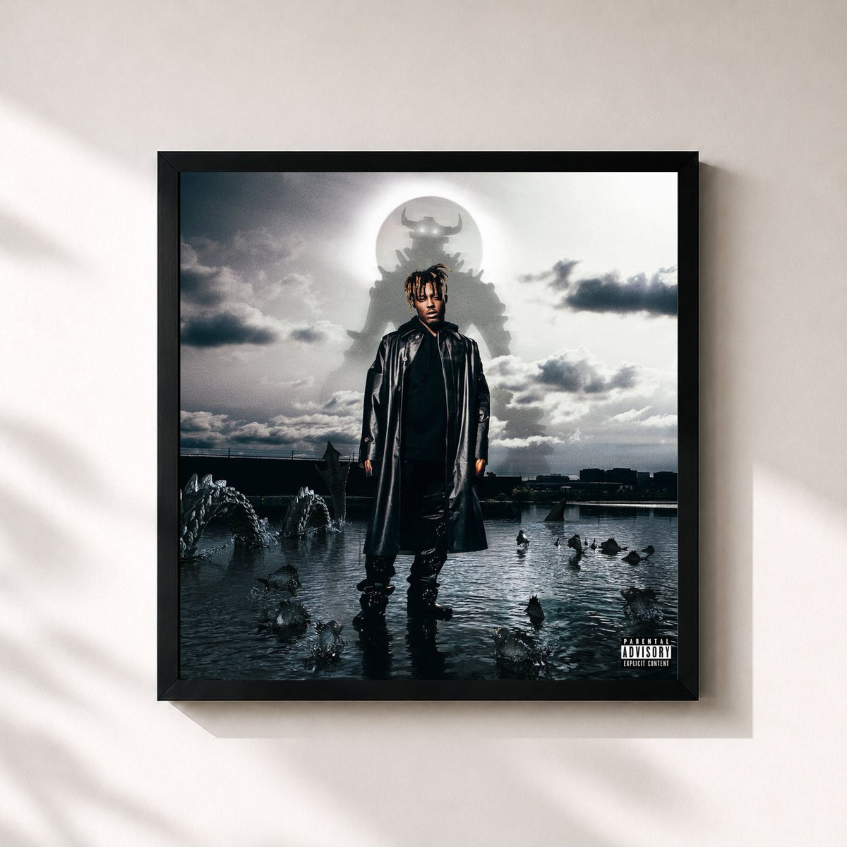 #noir Tableau carré de l'album Fighting Demons (Digital Deluxe) de Juice Wrld, cadre noir 32x32 cm