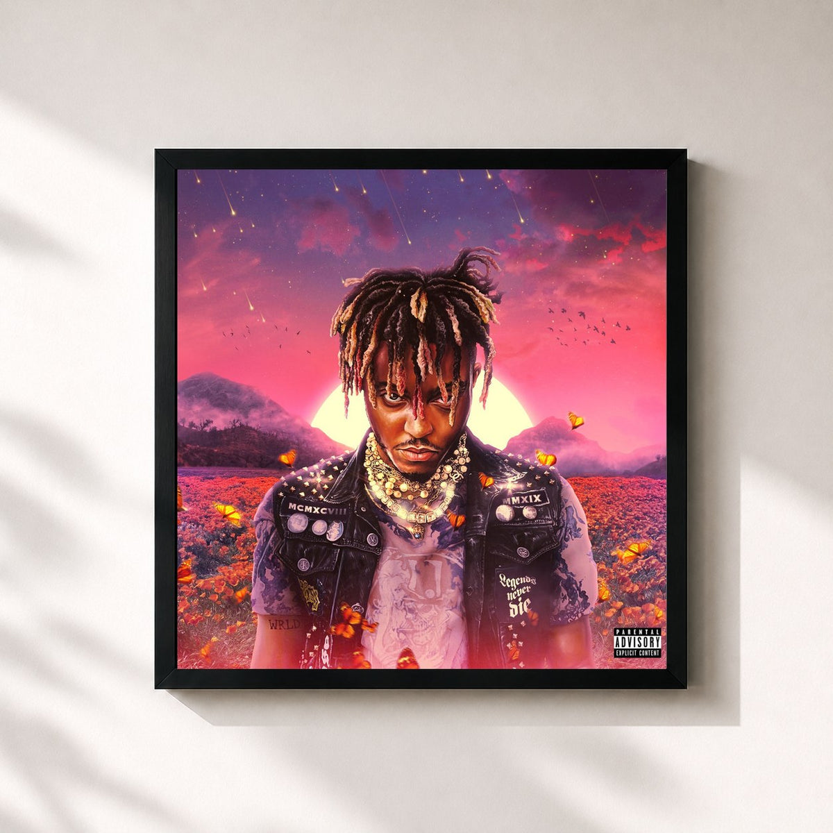 #noir Tableau carré de l'album Legends Never Die de Juice Wrld, cadre noir 32x32 cm