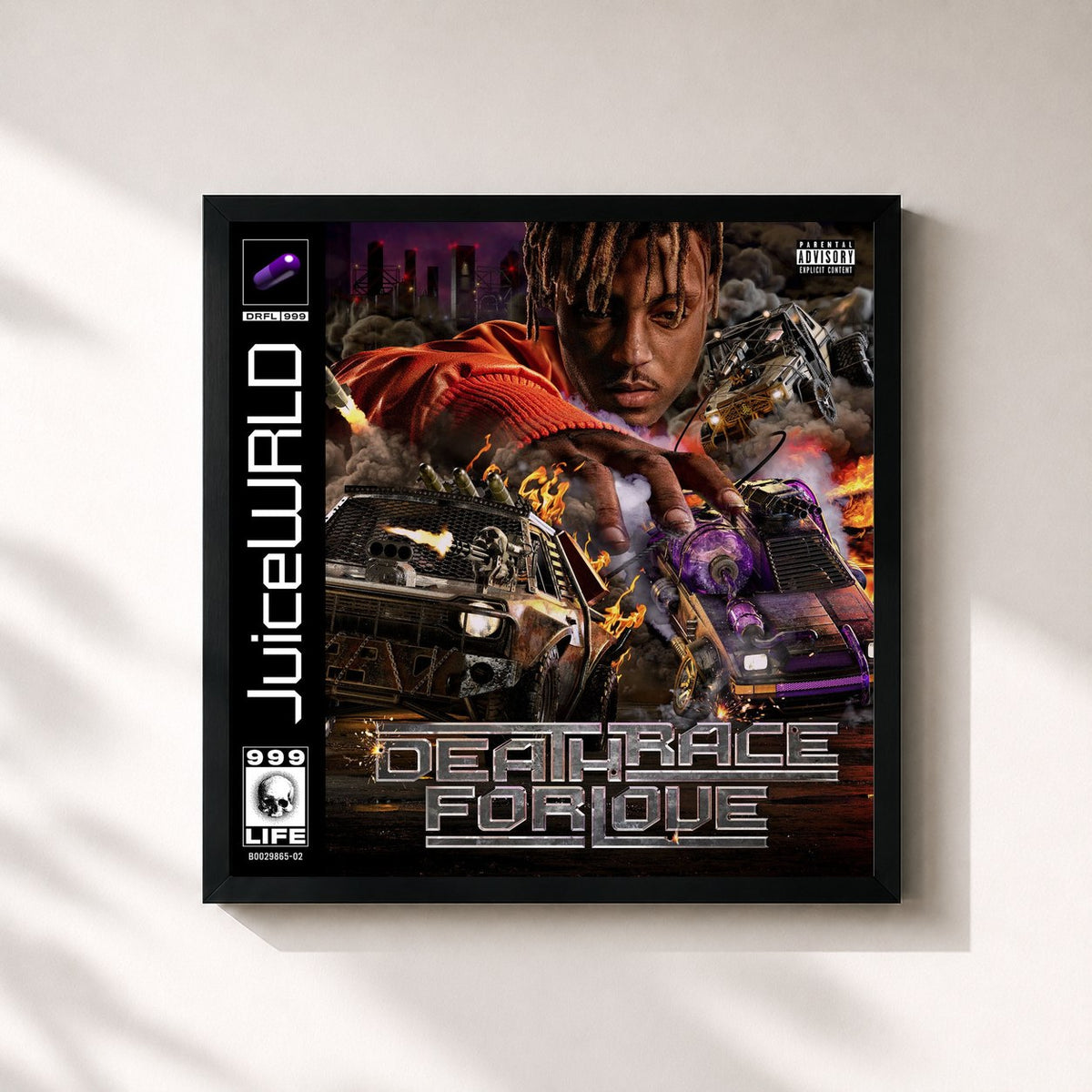 #noir Tableau carré de l'album Death Race For Love (Bonus Track Version) de Juice Wrld, cadre noir 32x32 cm
