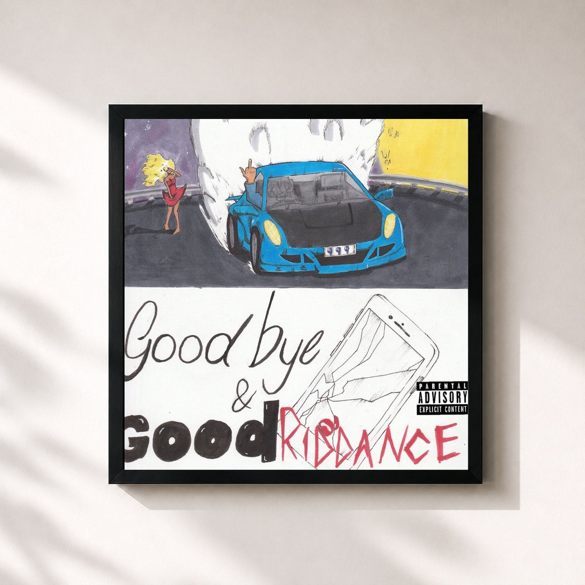 #noir Tableau carré de l'album Goodbye & Good Riddance de Juice Wrld, cadre noir 32x32 cm