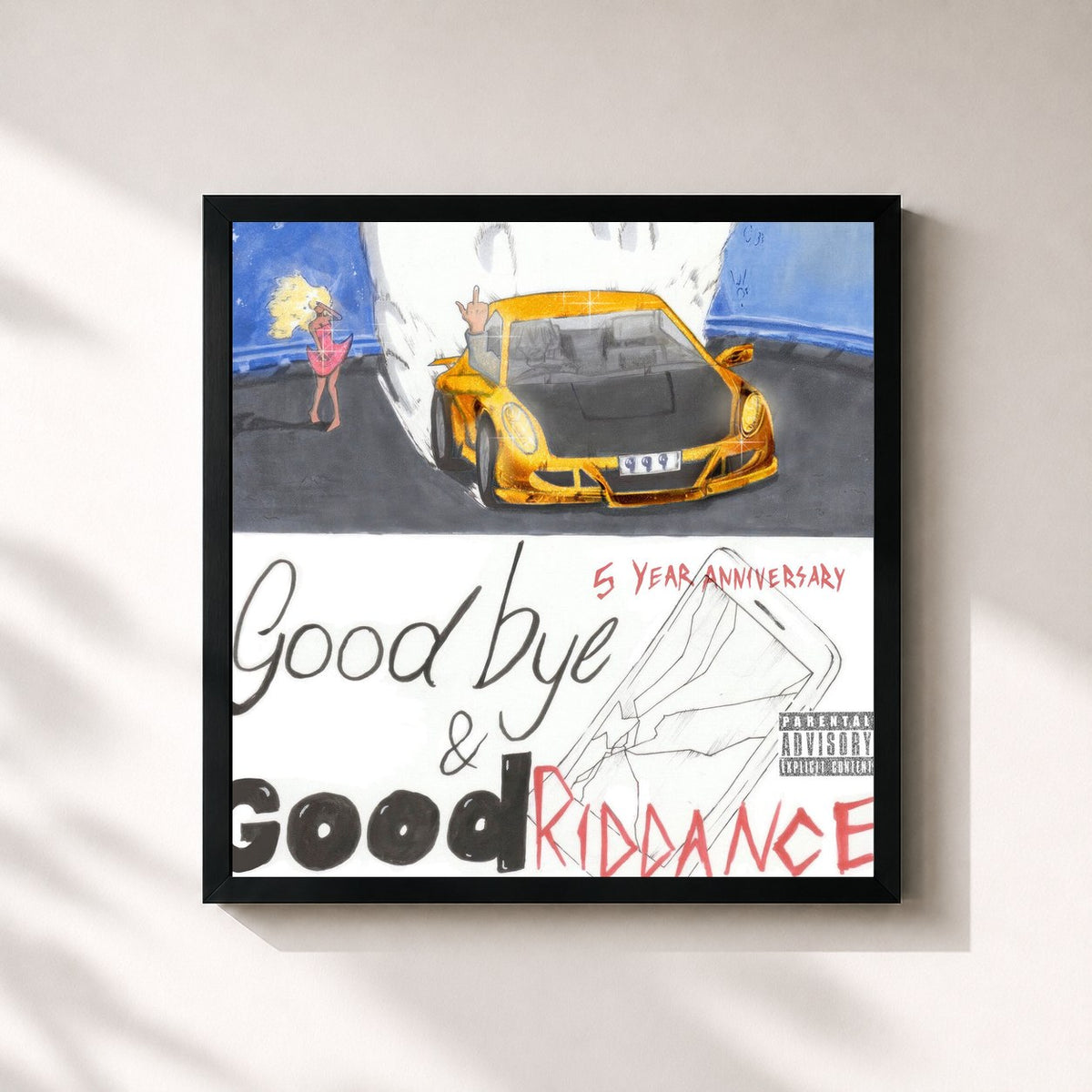 #noir Tableau carré de l'album Goodbye & Good Riddance (5 Year Anniversary Edition) de Juice Wrld, cadre noir 32x32 cm