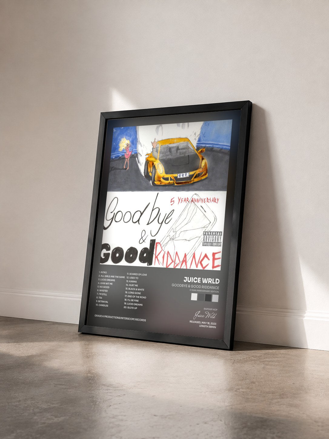#noir Tableau de l'album Goodbye & Good Riddance (5 Year Anniversary Edition) de Juice Wrld vu de trois quarts, cadre noir