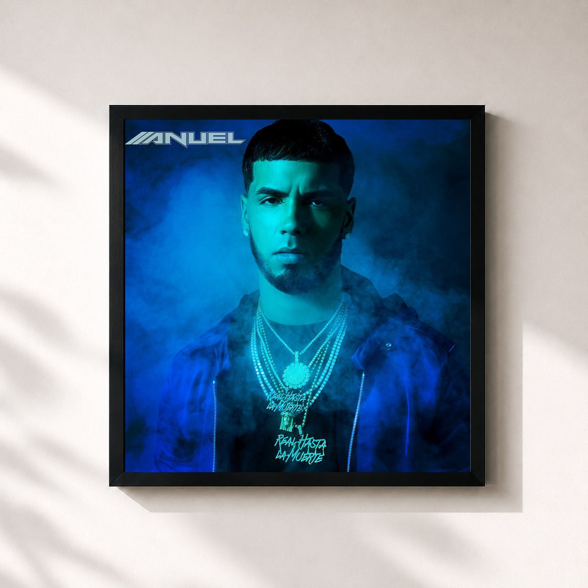#noir Tableau carré de l'album Real Hasta la Muerte de Anuel AA, cadre noir 32x32 cm