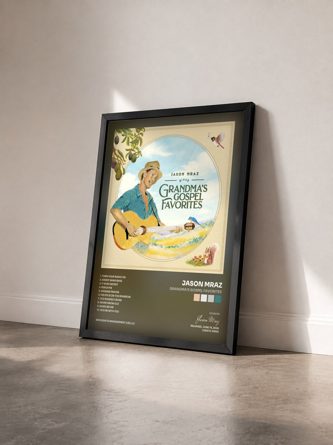 #noir Tableau de l'album Grandma's Gospel Favorites de Jason Mraz vu de trois quarts, cadre noir